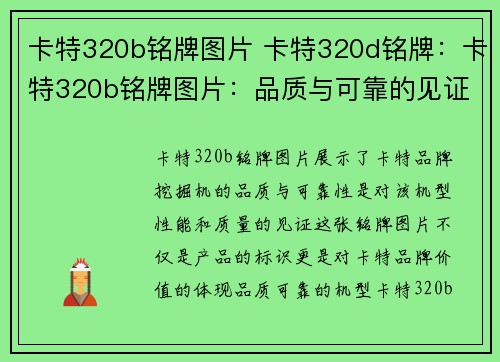 卡特320b铭牌图片 卡特320d铭牌：卡特320b铭牌图片：品质与可靠的见证