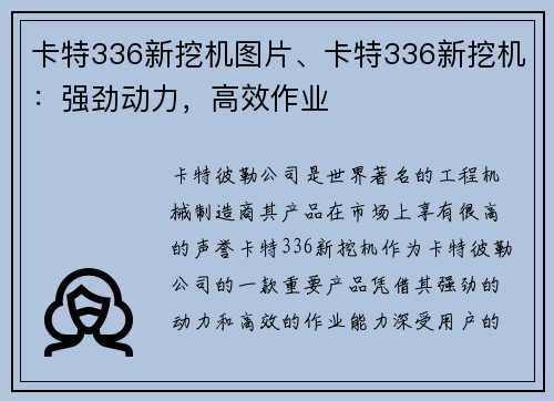 卡特336新挖机图片、卡特336新挖机：强劲动力，高效作业